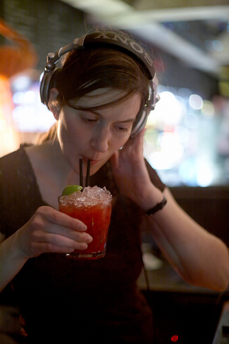 Christine Moritz
 sipping a raspberry caipirinha during her DJ set at the Big Chill Bar, November 12, 2006