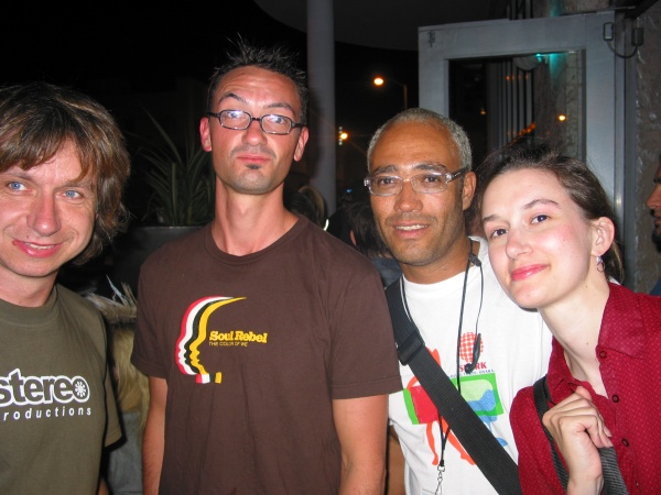 Christine Moritz at WMC 2004 with Raimund Floeck,
 JP Rigaud, and Aaron Morris